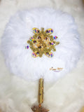 White with Gold New Design Round Shape New Style Feather Bridal wedding African Traditional engagement African Nigerian Handfan