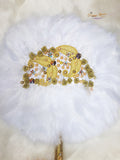 White with Gold New Design Round Shape New Style Feather Bridal wedding African Traditional engagement African Nigerian Handfan