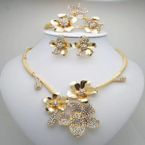 Gold plated Jewellery set Necklace, Earrings Bracelet and Ring Set