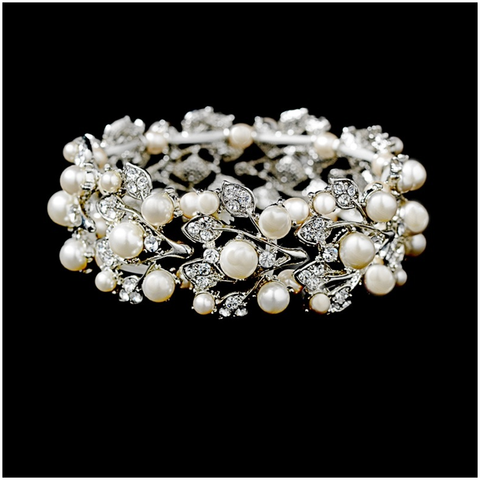 Crystal Vintage Inspired Leaves and Pearl Wedding Earrings - PrestigeApplause Jewels 