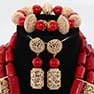Elegant Celebrant Design Red Coral Beads embellished with Gold Balls Bridal Party African Nigerian Jewellery Set