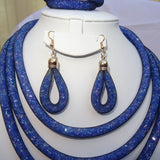 3 layers Blue resin stardust mesh full clear crystal alloy rope jewellery set for women - PrestigeApplause Jewels 