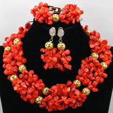 Elegant African Coral Bead Bridal Wedding Party Jewellery Set with Free Shipping