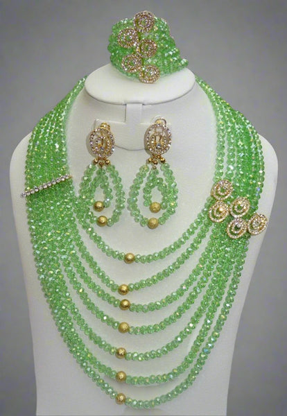 7 Layers Crystal Green Exclusive African Beads Dubai High Quality Jewelry Set - PrestigeApplause Jewels 