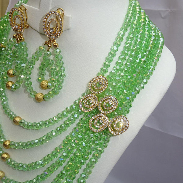 7 Layers Crystal Green Exclusive African Beads Dubai High Quality Jewelry Set - PrestigeApplause Jewels 