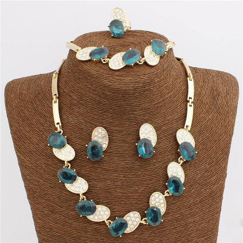 Acid Blue New Trendy Bee Shape Necklace Bracelet Ring Earrings Jewelry Set For Women Wedding Set - PrestigeApplause Jewels 