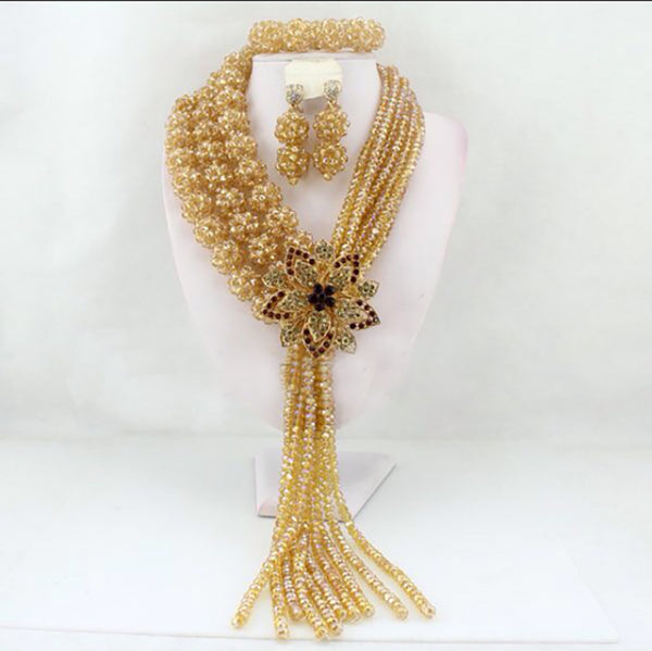 PrestigeApplause Crystal Ball Statement African Beads Jewellery Set Golden