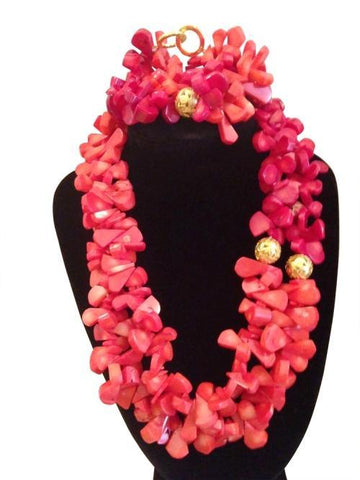 African Coral Beads with gold plated Jewellery Set Red - PrestigeApplause Jewels 