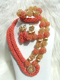 PrestigeApplause Customised Peach & Gold New Design Balls infused Party Bridal Wedding African Beads Jewellery Set