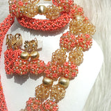PrestigeApplause Customised Peach & Gold New Design Balls infused Party Bridal Wedding African Beads Jewellery Set