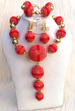Peach with Red New Latest Design Party Bridal Wedding African Beads Jewellery Set