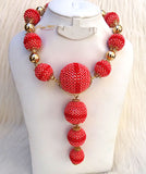 Peach with Red New Latest Design Party Bridal Wedding African Beads Jewellery Set