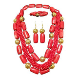 African Coral Beads gold plated Jewellery Set Red - PrestigeApplause Jewels 
