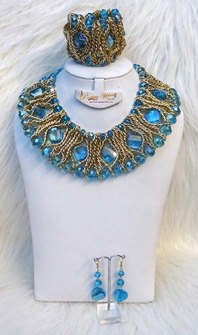 Latest Trend Ocean Blue Fashion Beads Wirework Jewellery Set