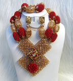 PrestigeApplause Latest New Design Bold Elegant Red and Gold Wedding Bridal African Nigerian Beads Jewellery Set …