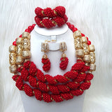 PrestigeApplause 3 Layers Latest New Design Red Wedding Bridal African Nigerian Beads Jewellery Set