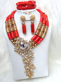 YCelebrant Detailed Beautiful Real Traditional Bridal Wedding Coral African Nigerian Necklace Jewellery Set