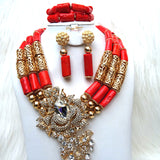 Celebrant Detailed Beautiful Real Traditional Bridal Wedding Coral African Nigerian Necklace Jewellery Set