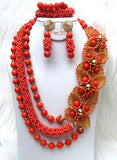 Orange Coral New 2 Designs Party African Bridal Wedding Cocktail Nigerian Beads Jewellery Set