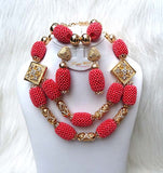 Coral Color African Beads with Gold Accessories Beads Jewellery Set