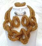Cheap Gold Ring Design Party African Crystal Beads Jewellery Set