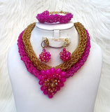 Cheap Gold and Pink Design 2 Pattern Party African Nigerian Beads Jewellery Set