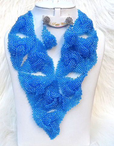 Celtic Blue Party African Nigerian Beads Jewellery Set