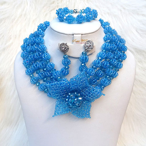 Cheap Sea Blue New Latest Design Party African Nigerian Beads Jewellery Set