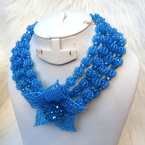 Cheap Sea Blue New Latest Design Party African Nigerian Beads Jewellery Set
