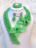 2 Tones Green New Latest Design 2 Pattern Party African Nigerian Beads Jewellery Set