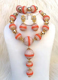 Light Peach with Dark Peach Mixed New Latest Design Party Bridal Wedding African Beads Jewellery Set