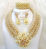 PrestigeApplause Customised Cream White with Gold Crystal Bridal Wedding African Bead Jewellery Set UK Fast Delivery