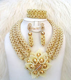 PrestigeApplause Customised Cream White with Gold Crystal Bridal Wedding African Bead Jewellery Set UK Fast Delivery