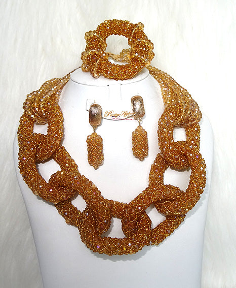Gold Ring Design Party African Crystal Beads Jewellery Set