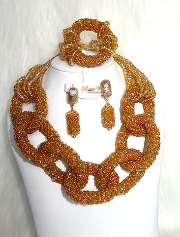 Gold Ring Design Party African Crystal Beads Jewellery Set