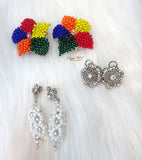 White with Multi color Handmade Flower Party African Bridal Wedding Nigerian Beads Jewellery Set