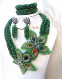 Beautiful Green Crystal Party Bridal Wedding African Beads Jewellery Set