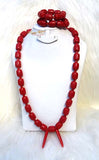 Igbo Elephant Tusk Red Coral Groom men African Beads Jewellery Set