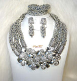 PrestigeApplause Customised Full Silver Crystal Bridal Wedding African Bead Jewellery Set UK Fast Delivery