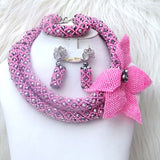 PrestigeApplause Customised Pink Mix with Silver Crystal Bridal Wedding African Bead Jewellery Set