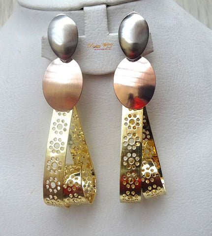 Elongated 3 Tones 3D Party Earring Jewellery