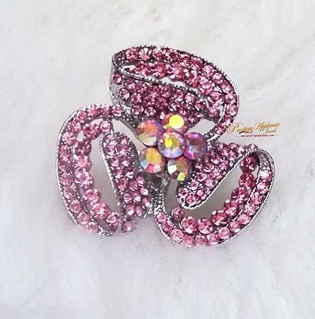 Big Bold Adjustable Pink Crystal Party Flower Cocktail Ring Jewellery for women - PrestigeApplause Jewels 