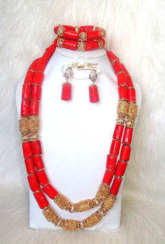Latest Trend Royal Red Fashion Beads Wirework Jewellery Set