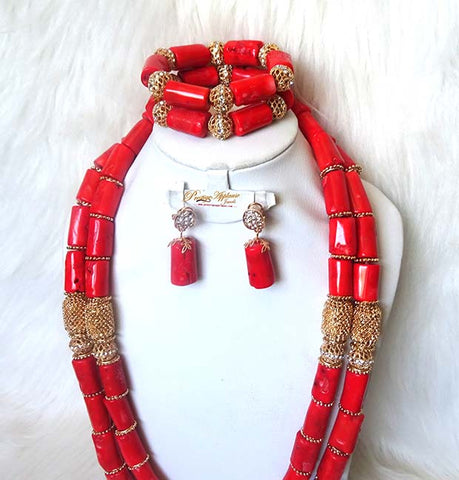 Latest Trend Royal Red Fashion Beads Wirework Jewellery Set