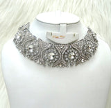 Silver Costume Choker Fashion Party Wedding Necklace Earring Jewellery Set