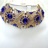 Royal Blue & Gold Costume Choker Fashion Party Wedding Necklace Earring Jewellery Set