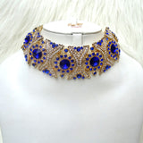 Royal Blue & Gold Costume Choker Fashion Party Wedding Necklace Earring Jewellery Set