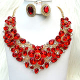 Red Bold Beautiful Fashion Party Wedding Necklace Earring Jewellery Set