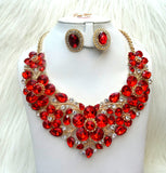 Red Bold Beautiful Fashion Party Wedding Necklace Earring Jewellery Set