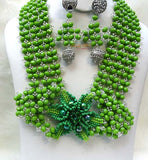 PrestigeApplause Green & Silver Signature Design African Beads Necklace Jewellery Set